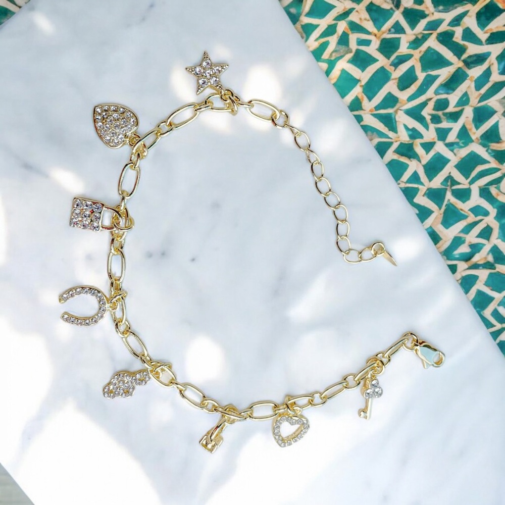 18K Gold Filled French Charms Bracelet - Picture 4 of 5